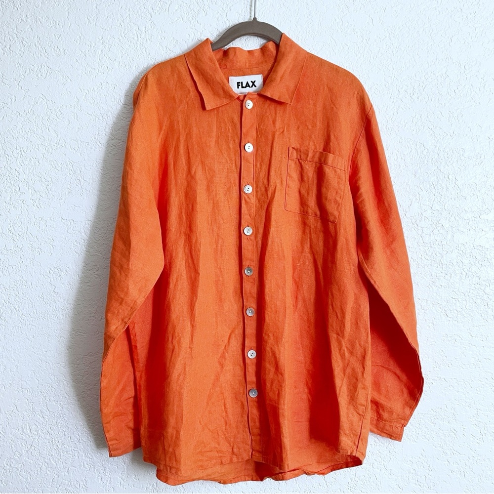 Flax Orange Linen Button-Down Shirt